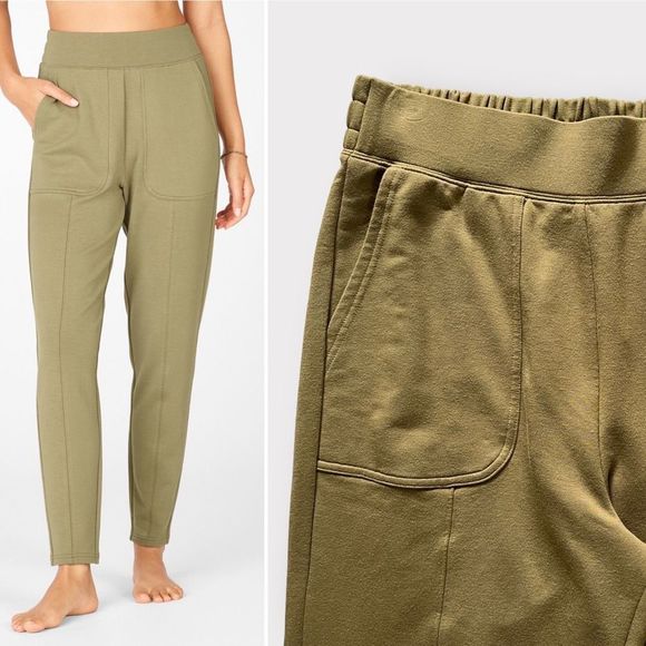 Fabletics Gemma Joggers Medium Green Womens Athleisure Terry Pants Stretch - Picture 1 of 13